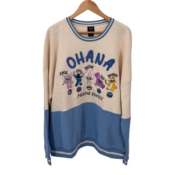Her Universe Disney Lilo Stitch Ohana Sweatshirt Womens 2X White‎ Blue NEW - Picture 1 of 8